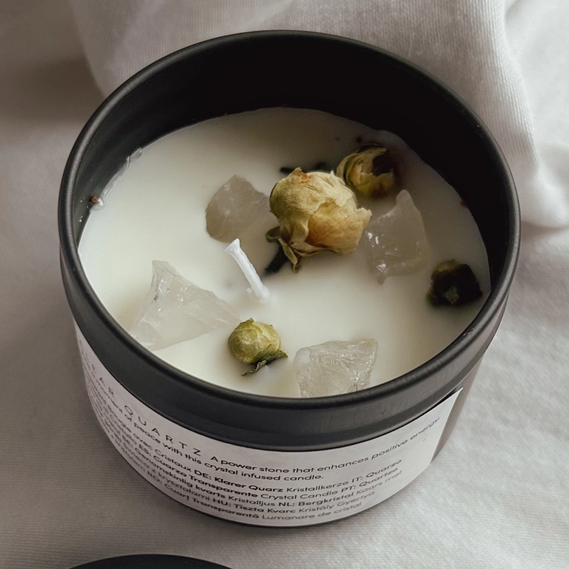 candele naturali con cristalli